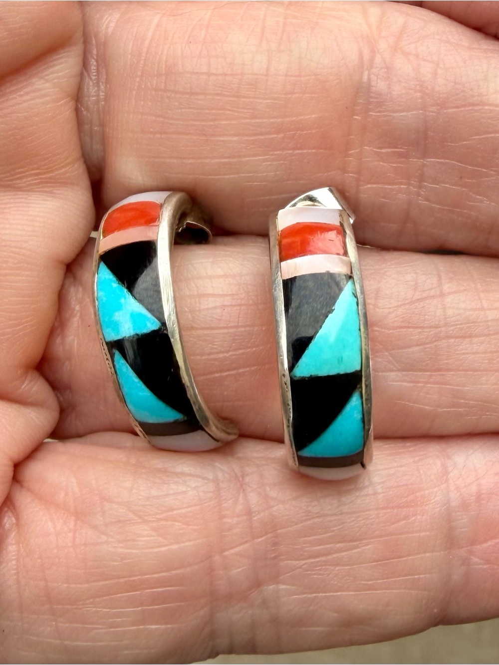 Zuni inlay half hoop earrings